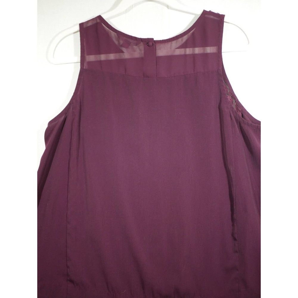 American Eagle Pleated Burgundy Sleeveless Blouse With Floral Applique Size L - Picture 11 of 15